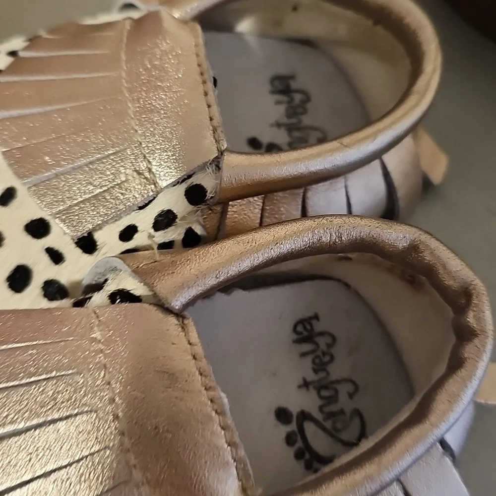 Fur Animal Print Mocassain Rose Gold Fringe 6-12m Size